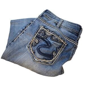 SILVER JEANS Women's Suki Mid Straight Medium Wash Size 16 Cowgirl Rodeo Chore